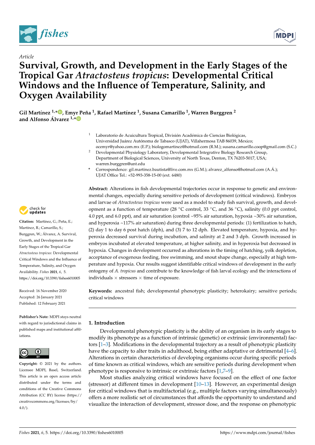 Developmental Critical Windows and the Inﬂuence of Temperature, Salinity, and Oxygen Availability