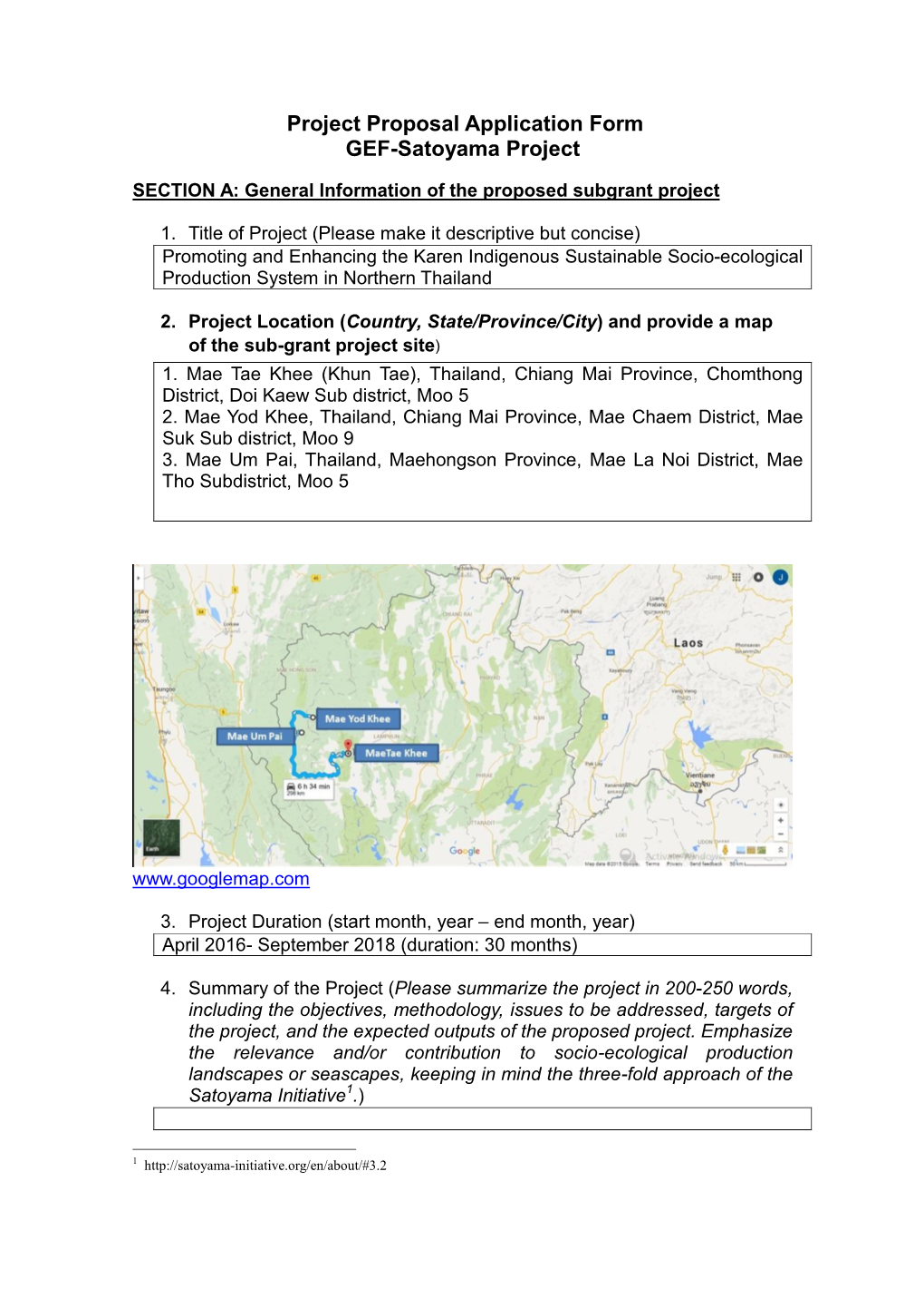 Project Proposal Application Form GEF-Satoyama Project