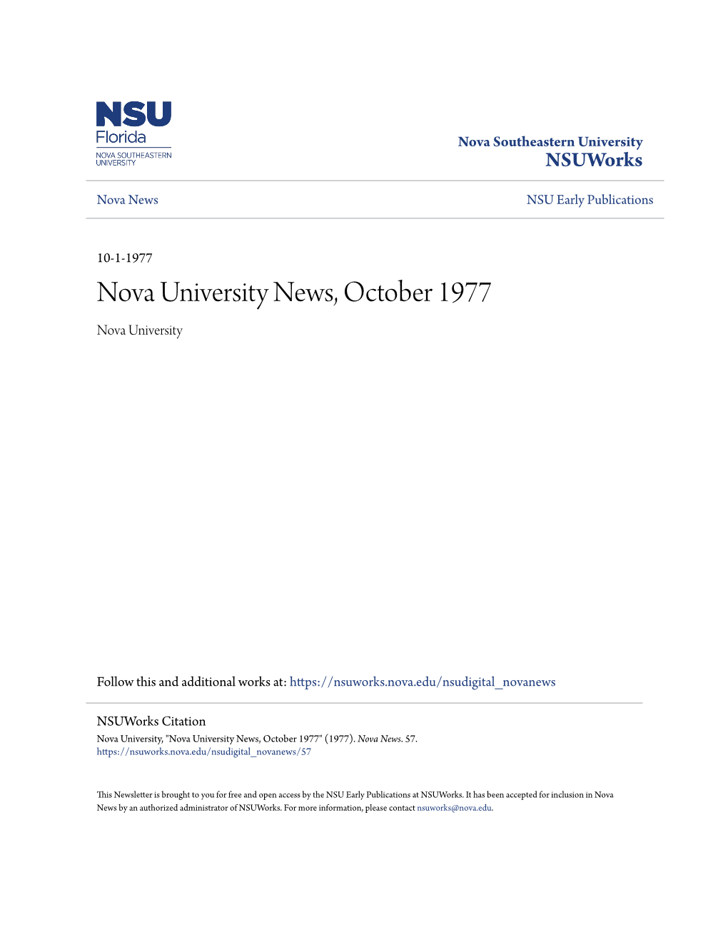 Nova University News, October 1977 Nova University