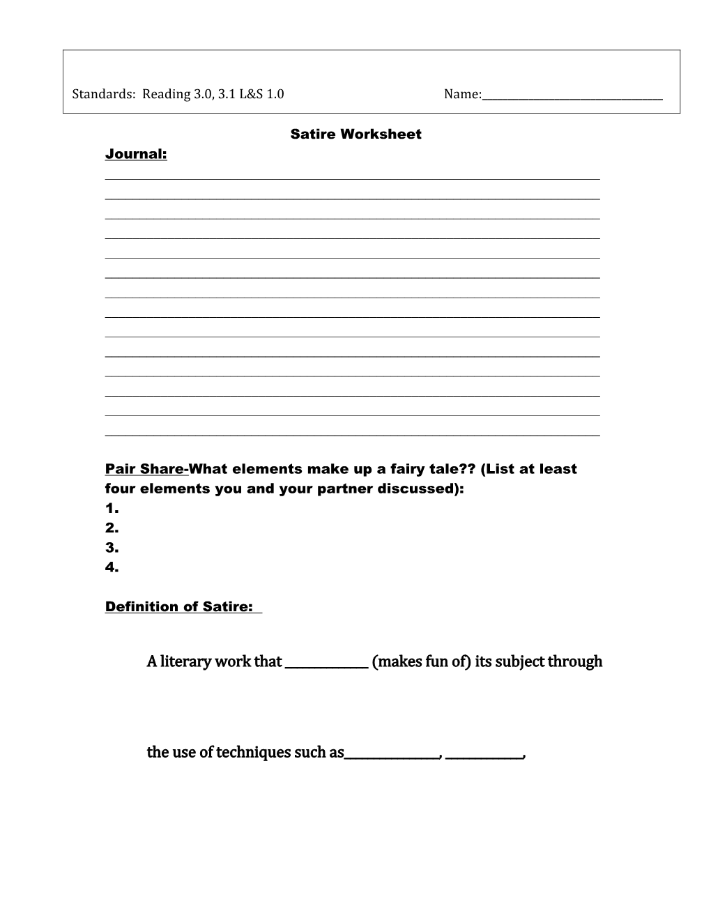 Satire Worksheet