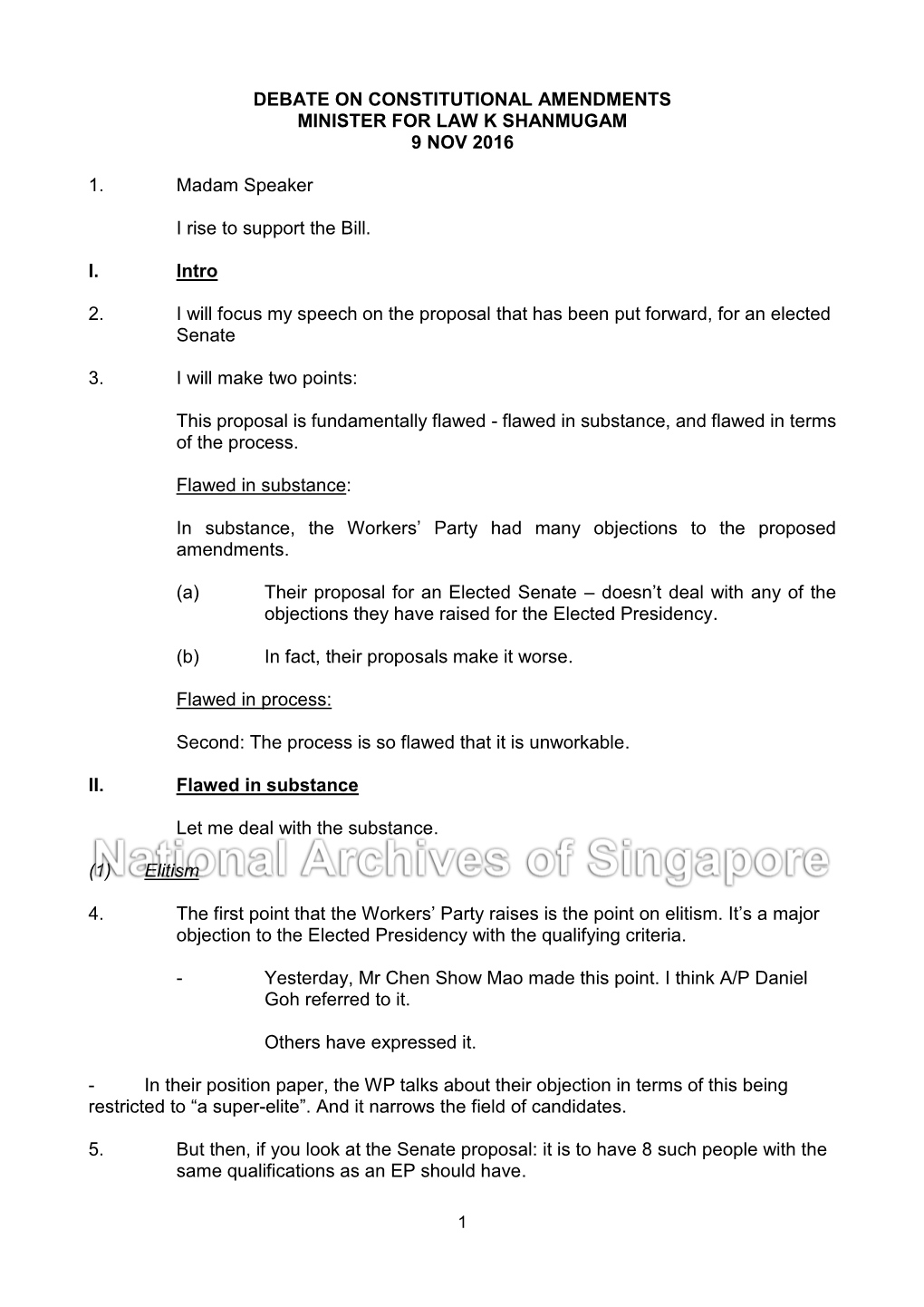 Debate on Constitutional Amendments Minister for Law K Shanmugam 9 Nov 2016