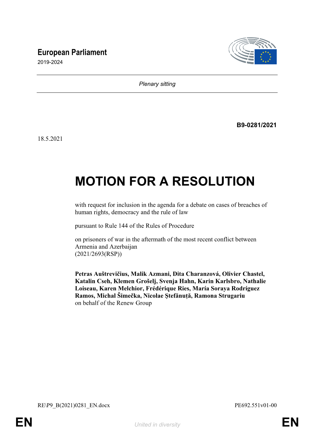 En En Motion for a Resolution