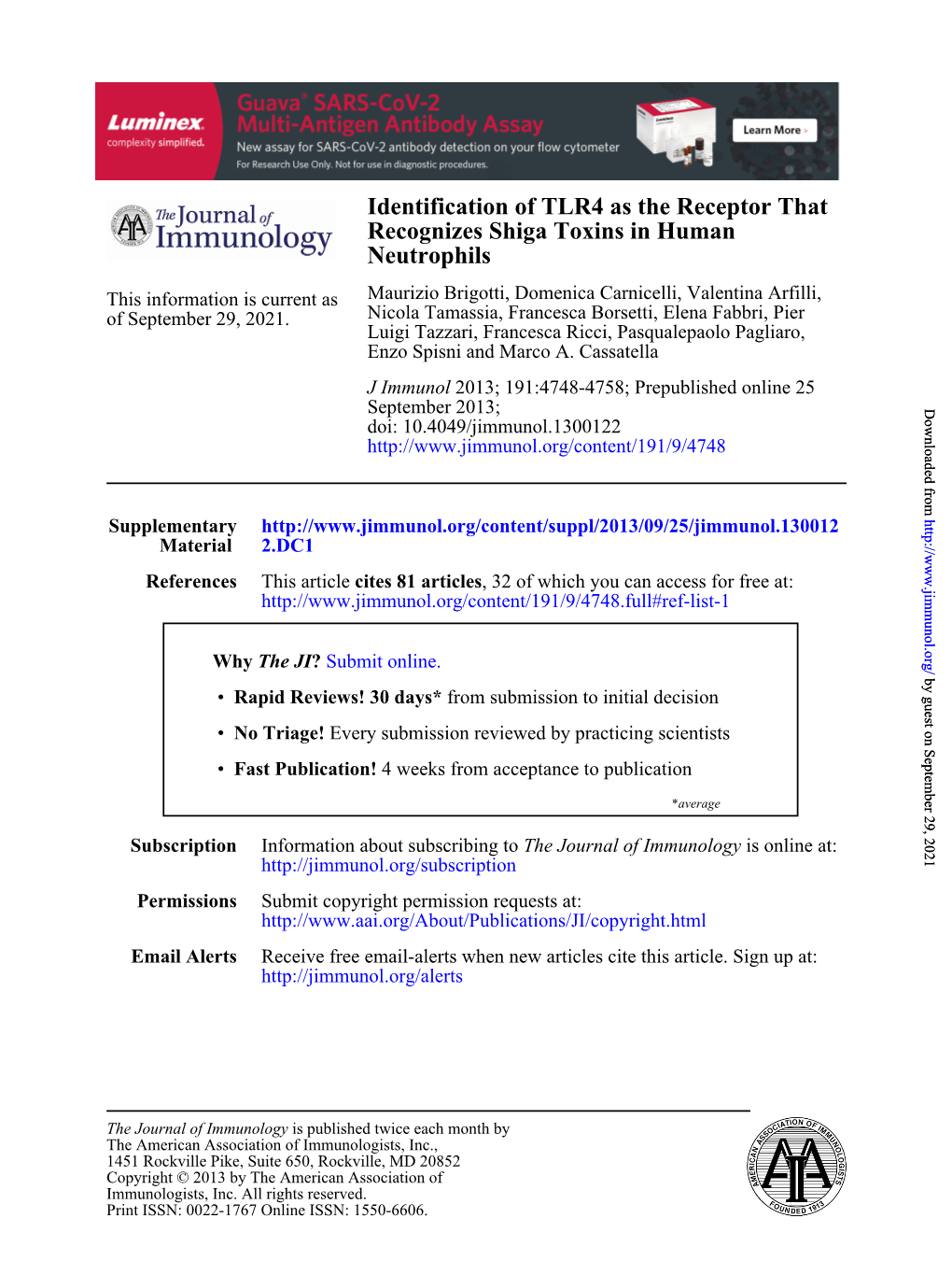 Neutrophils Recognizes Shiga Toxins in Human Identification of TLR4 As