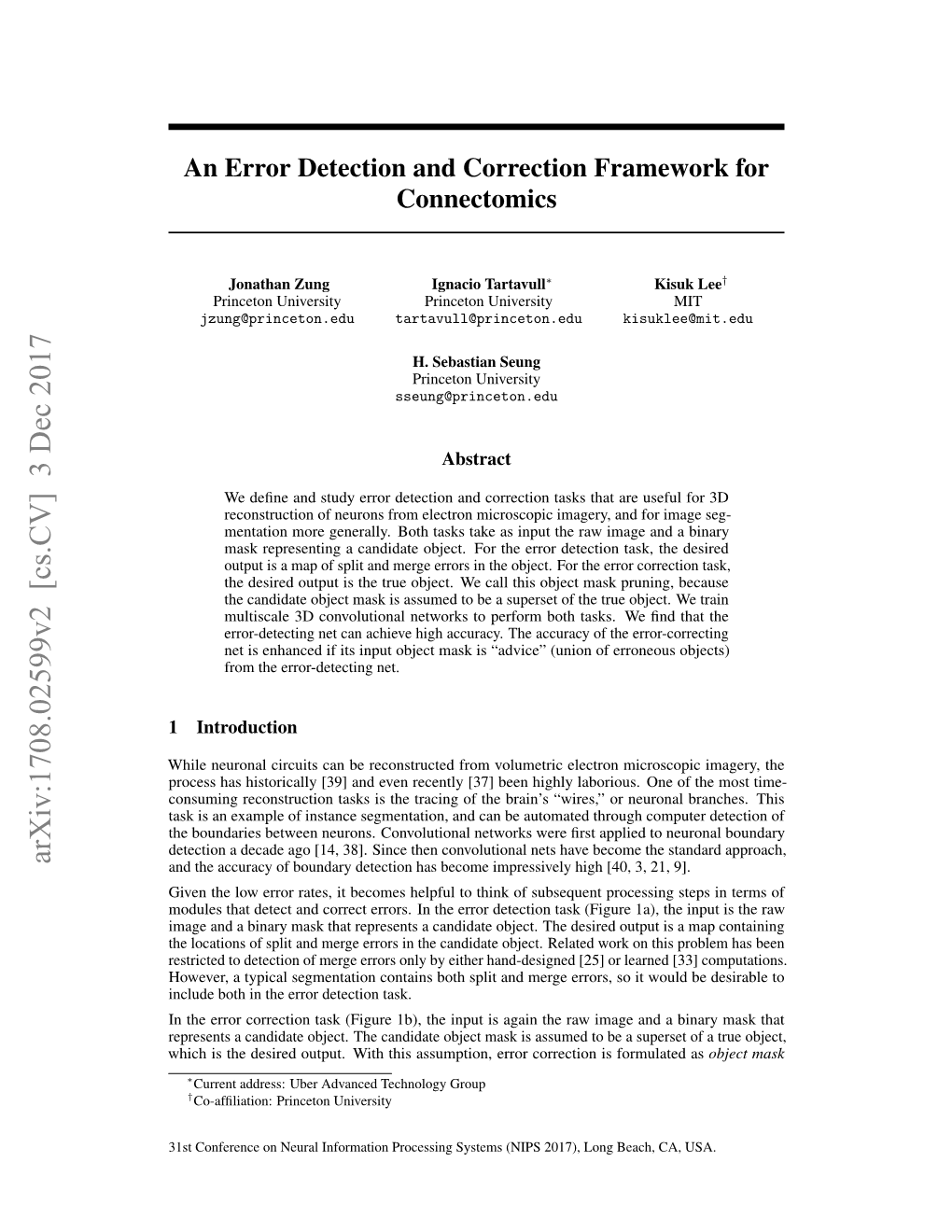 An Error Detection and Correction Framework for Connectomics