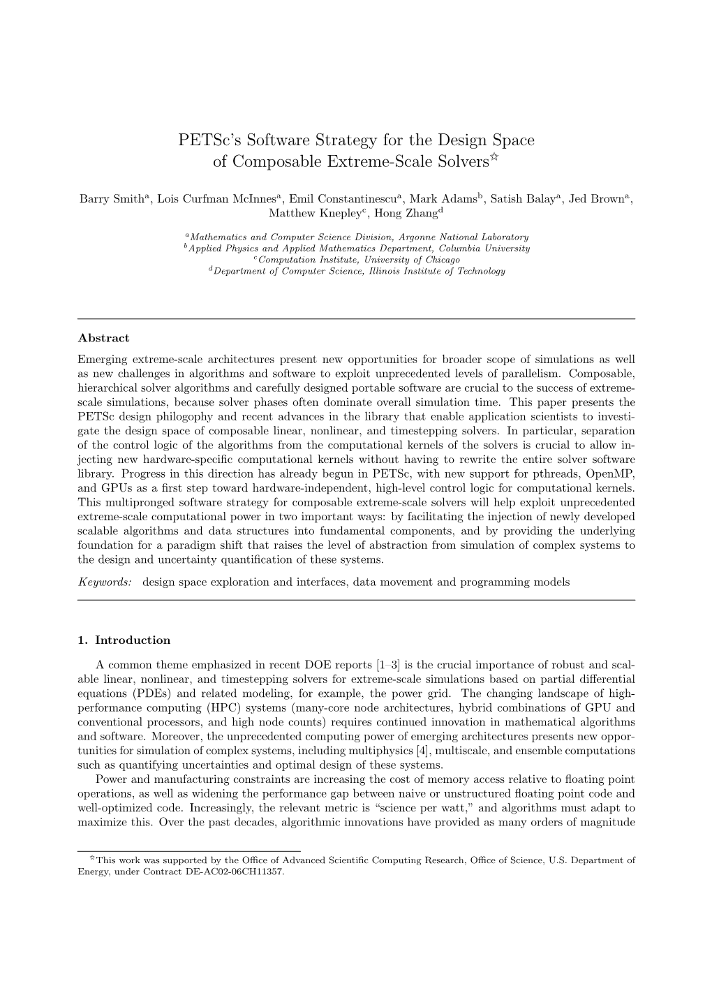 Petsc's Software Strategy for the Design Space of Composable