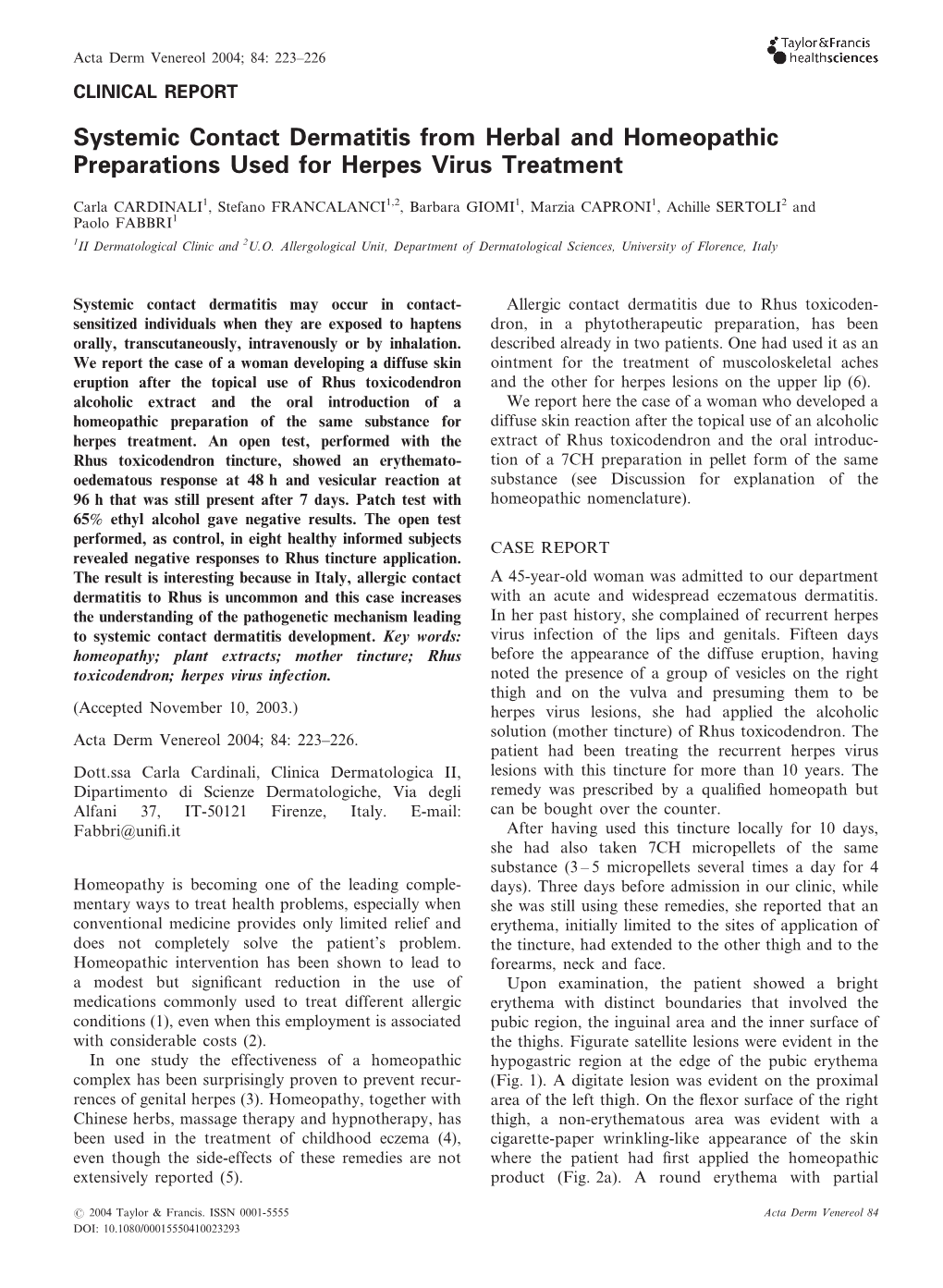 Systemic Contact Dermatitis from Herbal and Homeopathic Preparations Used for Herpes Virus Treatment