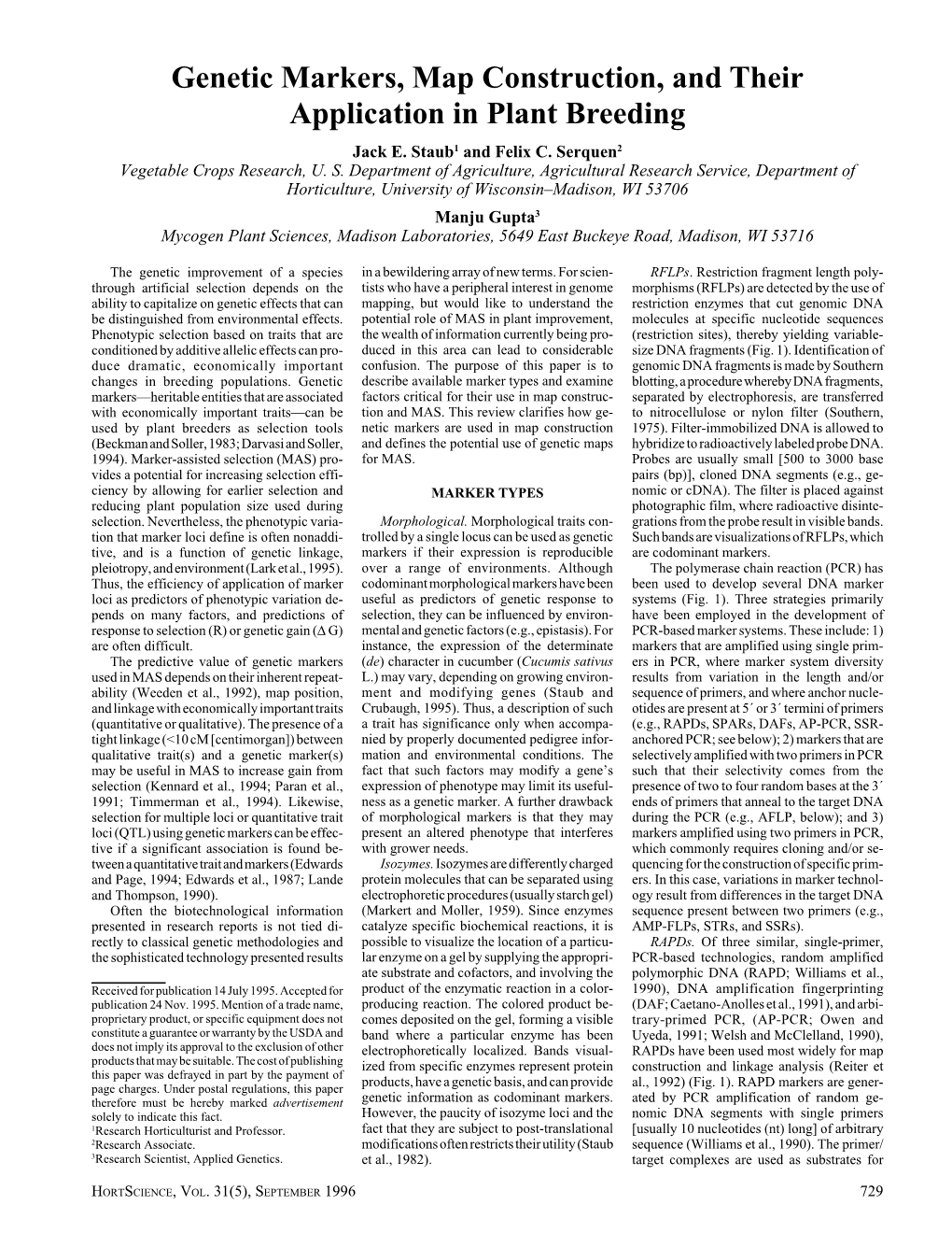 Genetic Markers, Map Construction, and Their Application in Plant Breeding Jack E