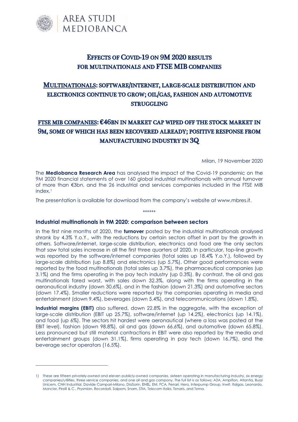 Effects of Covid-19 on 9M 2020 Results