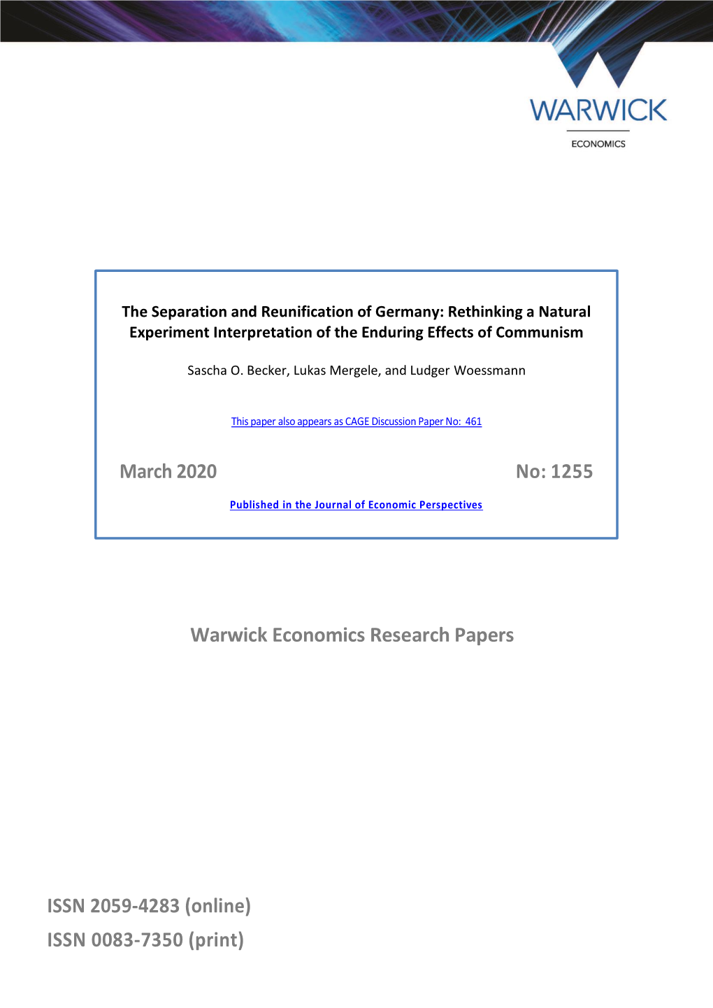 Warwick Economics Research Papers ISSN 2059-4283 (Online)