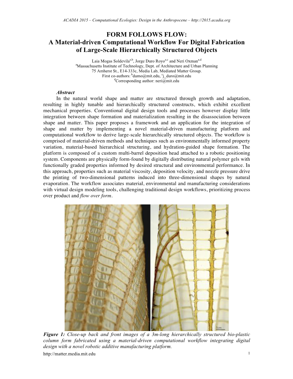 FORM FOLLOWS FLOW: a Material-Driven Computational Workflow for Digital Fabrication of Large-Scale Hierarchically Structured Objects