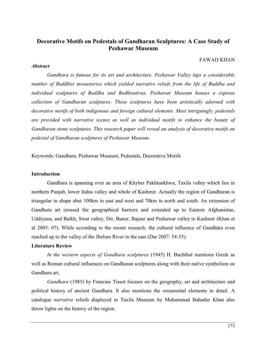 Decorative Motifs on Pedestals of Gandharan Sculptures: a Case Study of Peshawar Museum