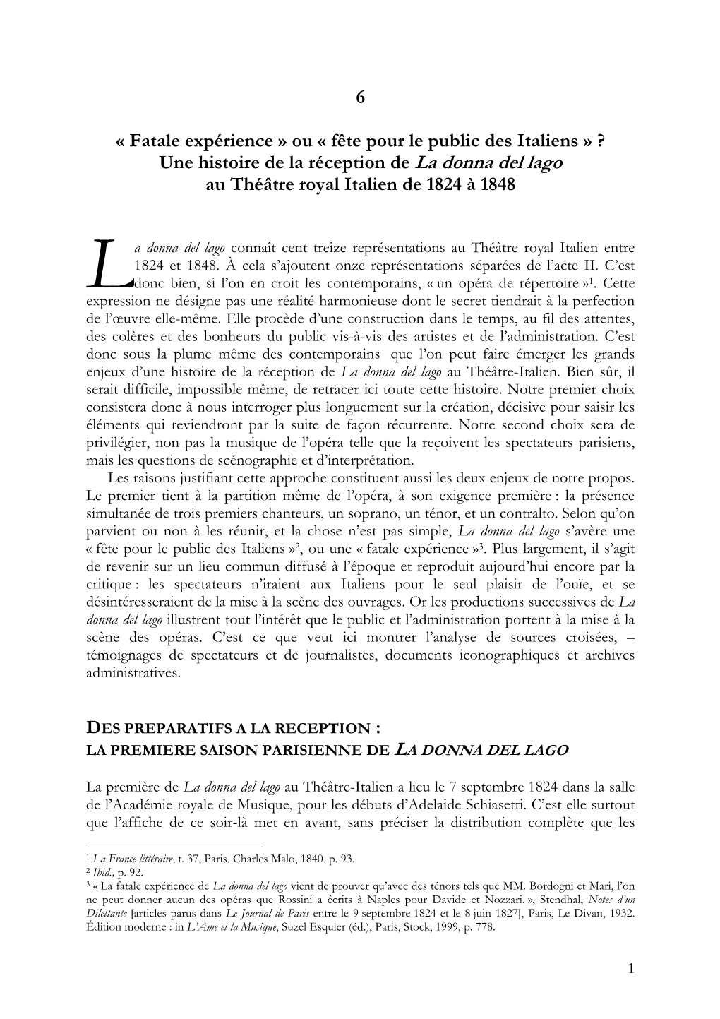 Une Histoire De La Réception De La Donna Del Lago Au Théâtre Royal Italien De 1824 À 1848