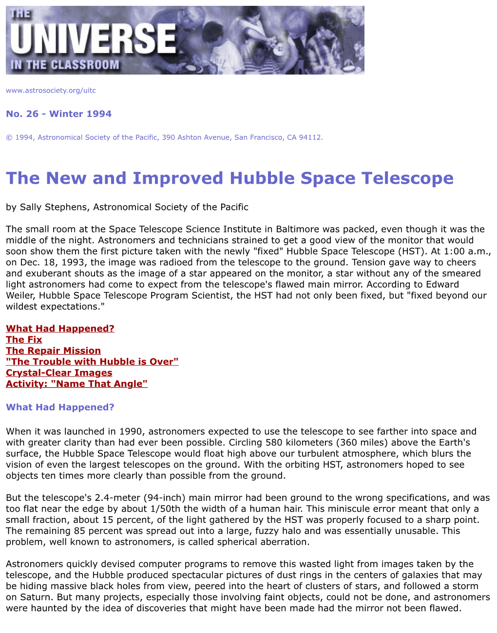 The New and Improved Hubble Space Telescope by Sally Stephens, Astronomical Society of the Pacific