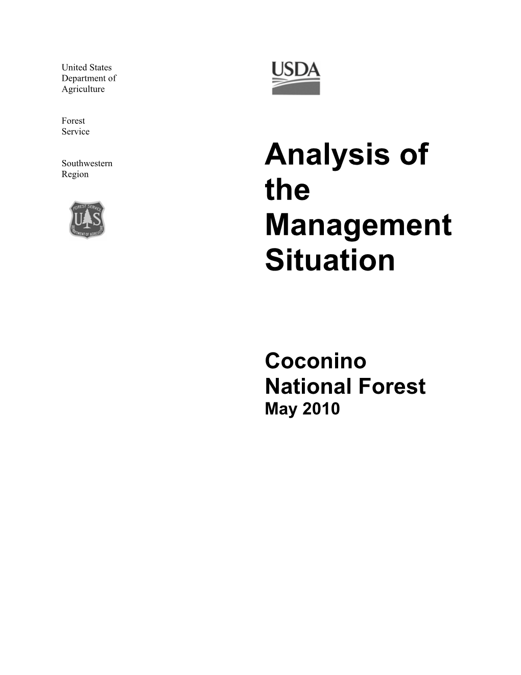 Analysis of the Management Situation Coconino National Forest Coconino, Yavapai, and Gila Counties, AZ