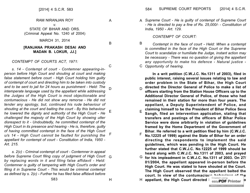 [2014] 4 SCR 583 ABCDEFGHABCDEFGH 584 583 RAM NIRANJAN ROY V. STATE