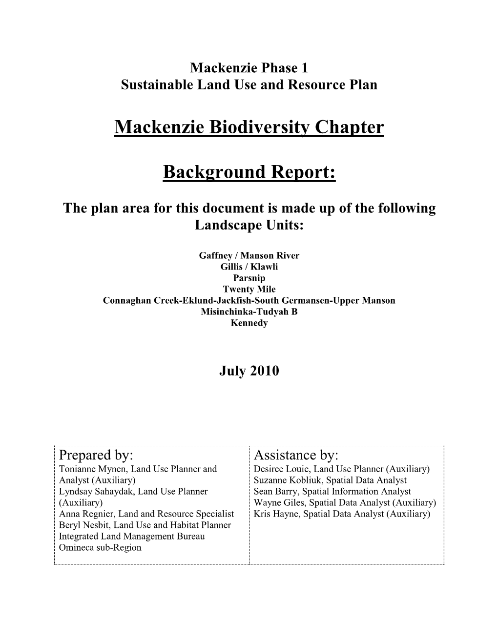 Mackenzie Biodiversity Chapter