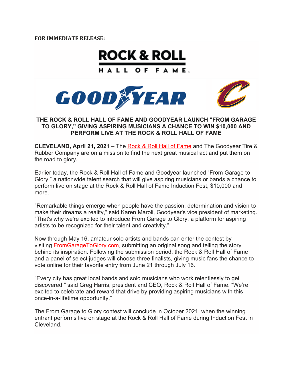 The Rock & Roll Hall of Fame and Goodyear Launch