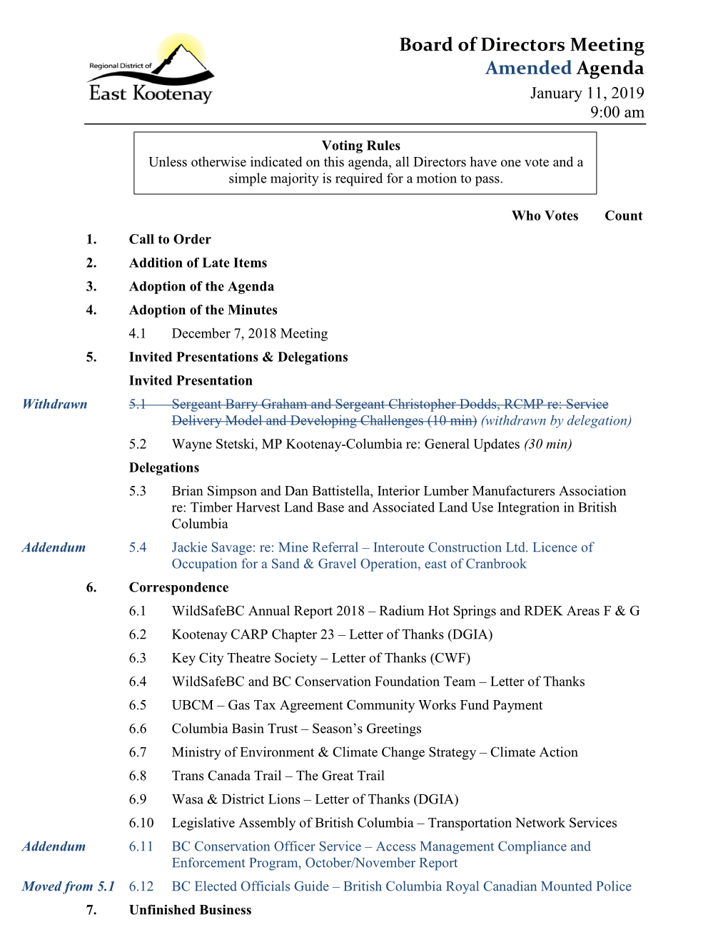 RDEK Board of Directors Agenda