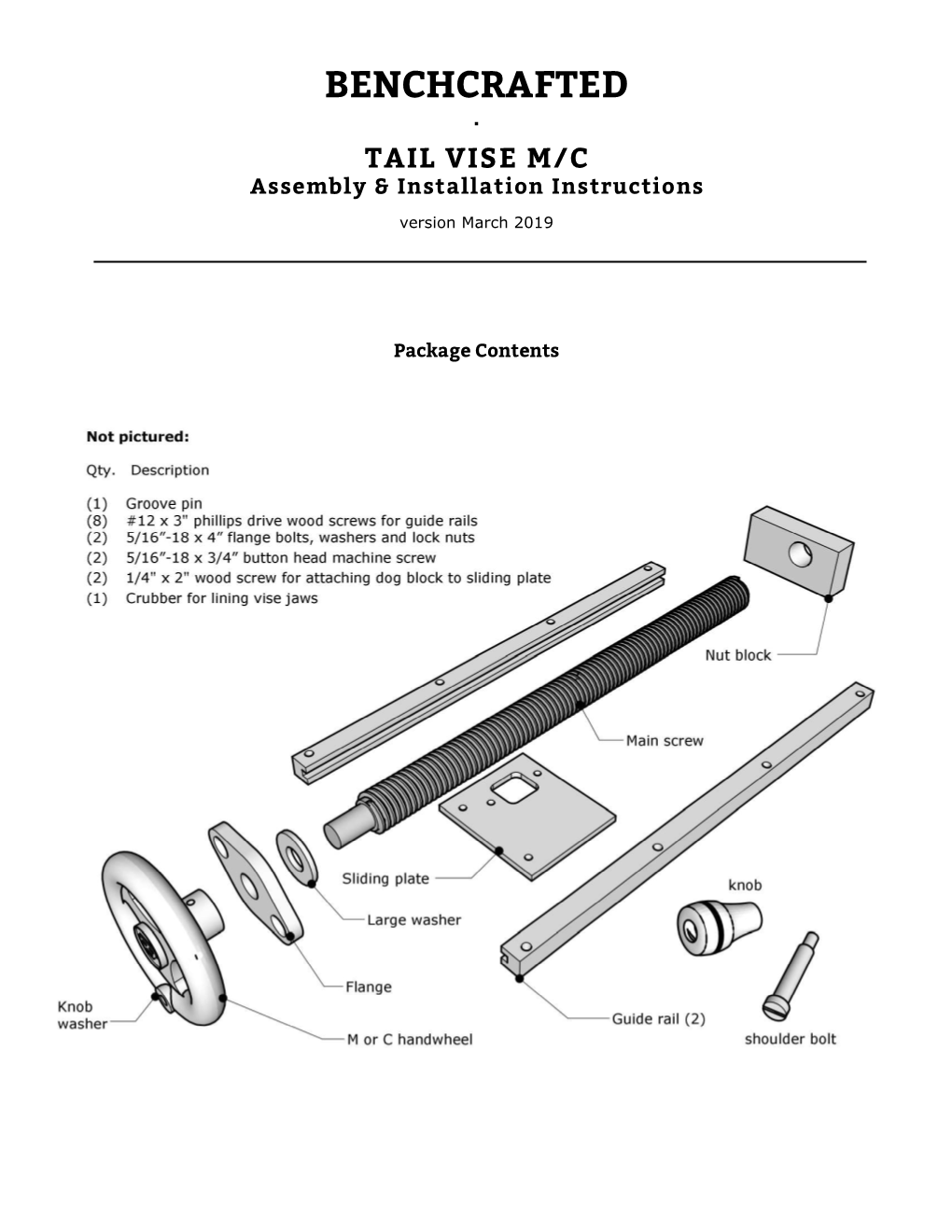 TAIL VISE M/C Assembly & Installation Instructions