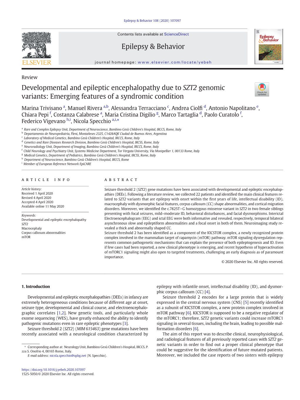 Developmental and Epileptic Encephalopathy Due to SZT2 Genomic Variants: Emerging Features of a Syndromic Condition