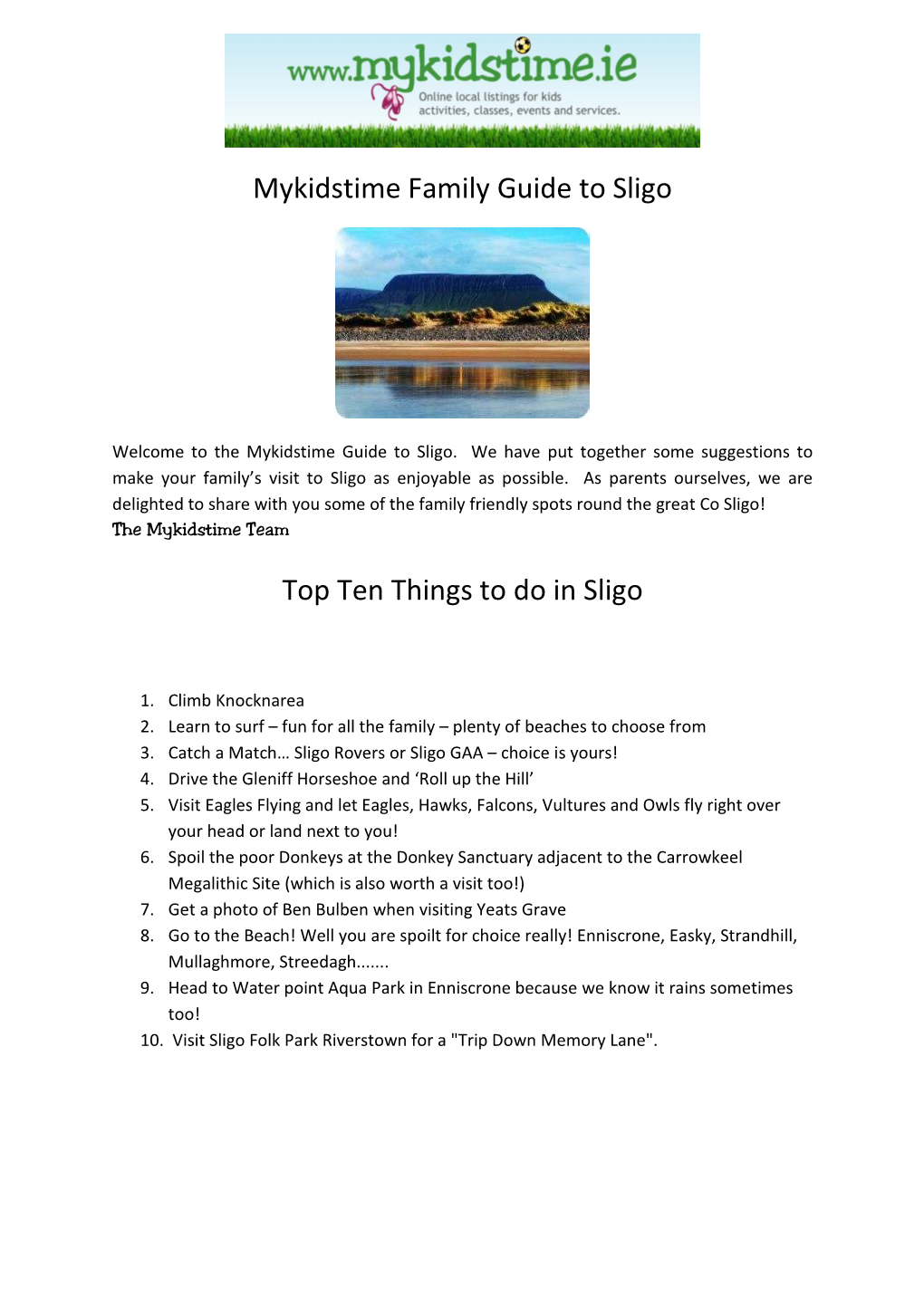 Mykidstime Family Guide to Sligo Top Ten Things to Do in Sligo