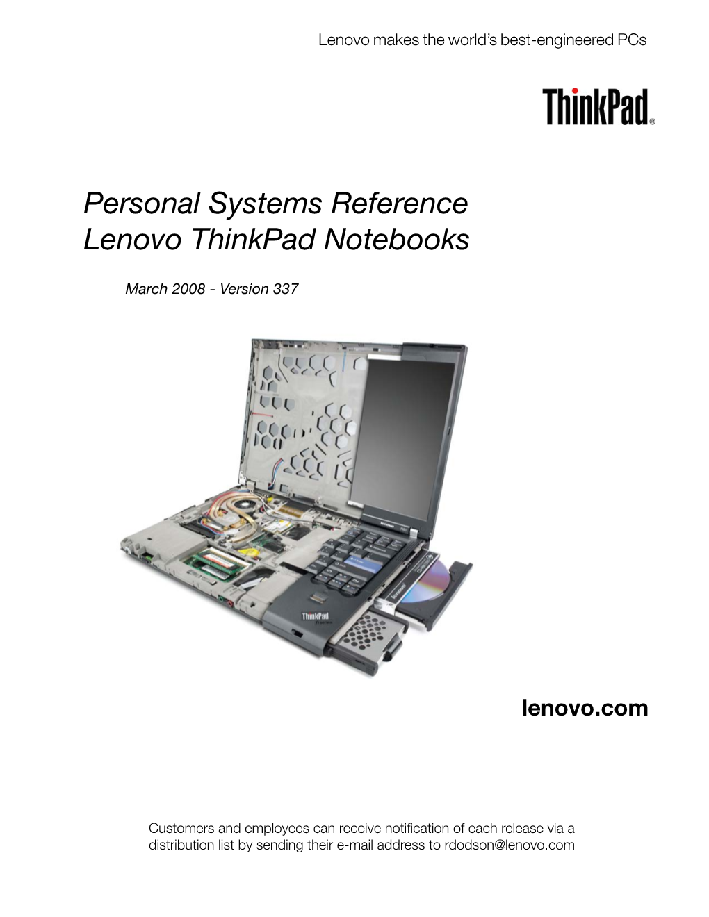 Personal Systems Reference Lenovo Thinkpad Notebooks