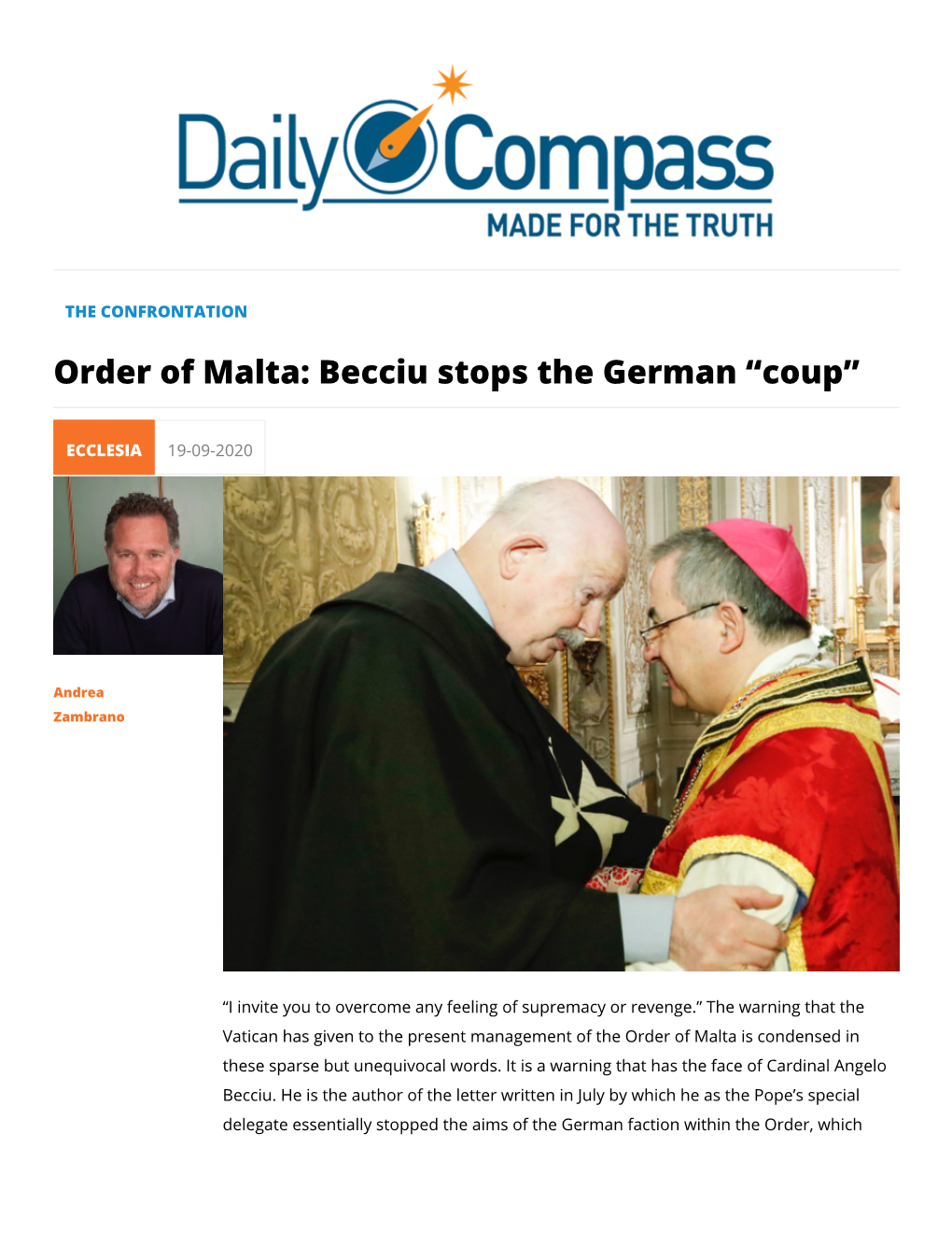 Order of Malta: Becciu Stops the German “Coup”