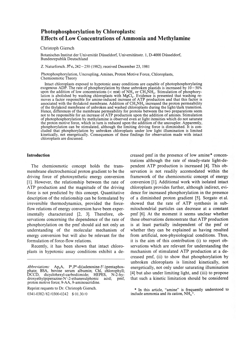 Effects of Low Concentrations of Ammonia and Methylamine