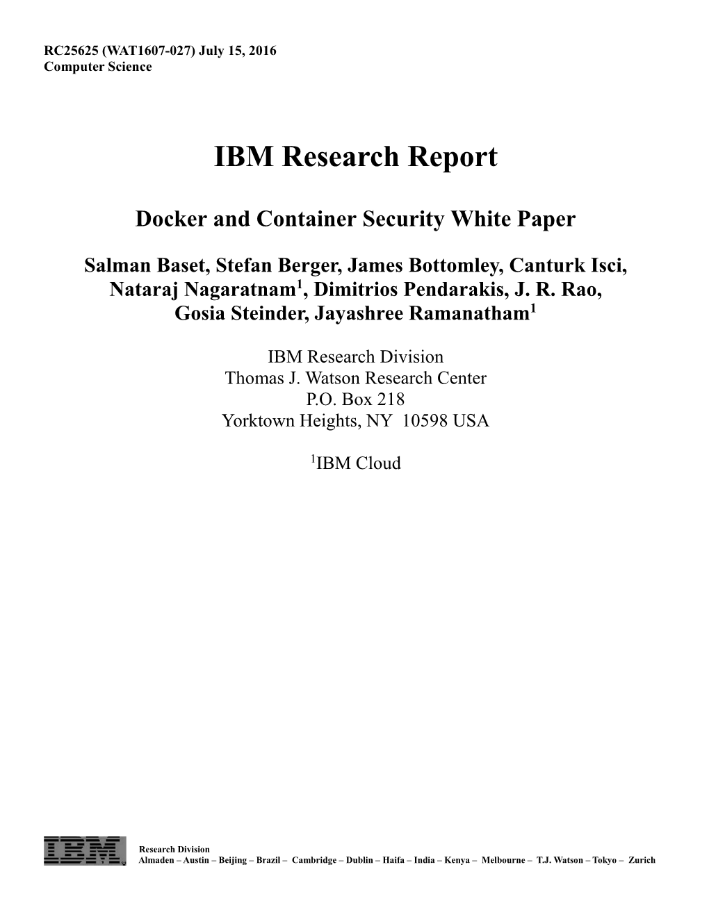 IBM Research Report Docker and Container Security White Paper