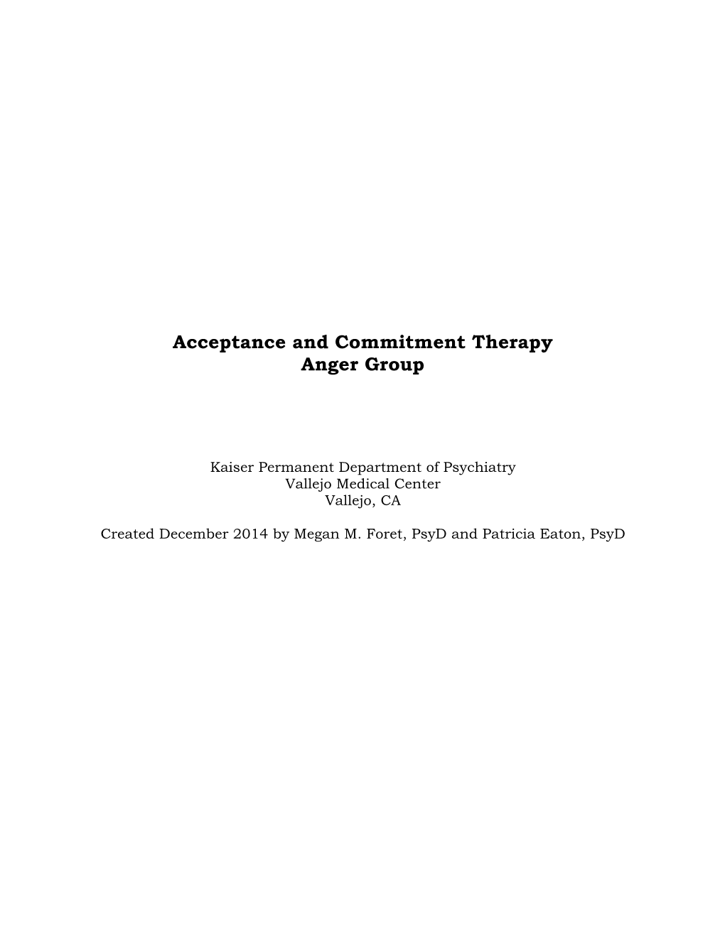Acceptance and Commitment Therapy Anger Group