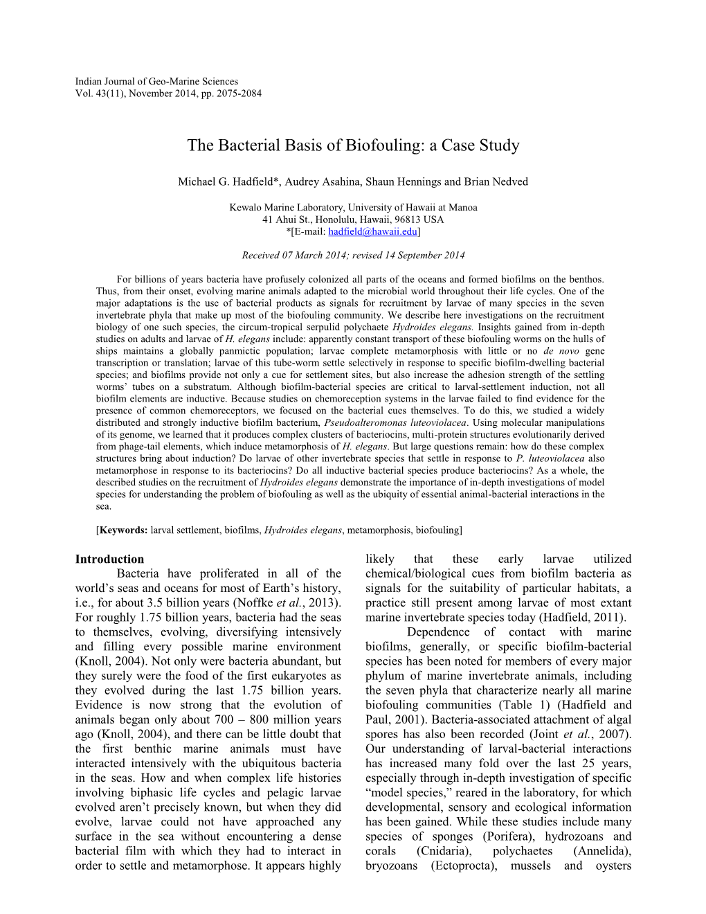 The Bacterial Basis of Biofouling: a Case Study