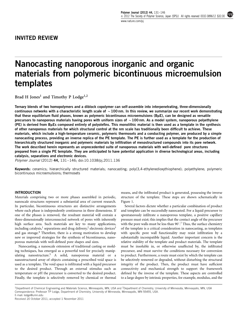 Nanocasting Nanoporous Inorganic and Organic Materials from Polymeric Bicontinuous Microemulsion Templates