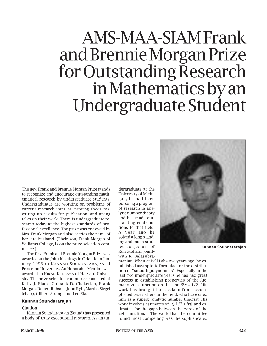 AMS-MAA-SIAM Frank and Brennie Morgan Prize for Outstanding Research in Mathematics by an Undergraduate Student