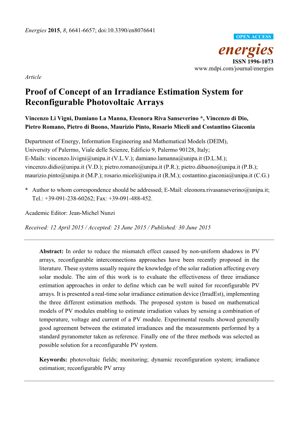 Proof of Concept of an Irradiance Estimation System for Reconfigurable Photovoltaic Arrays