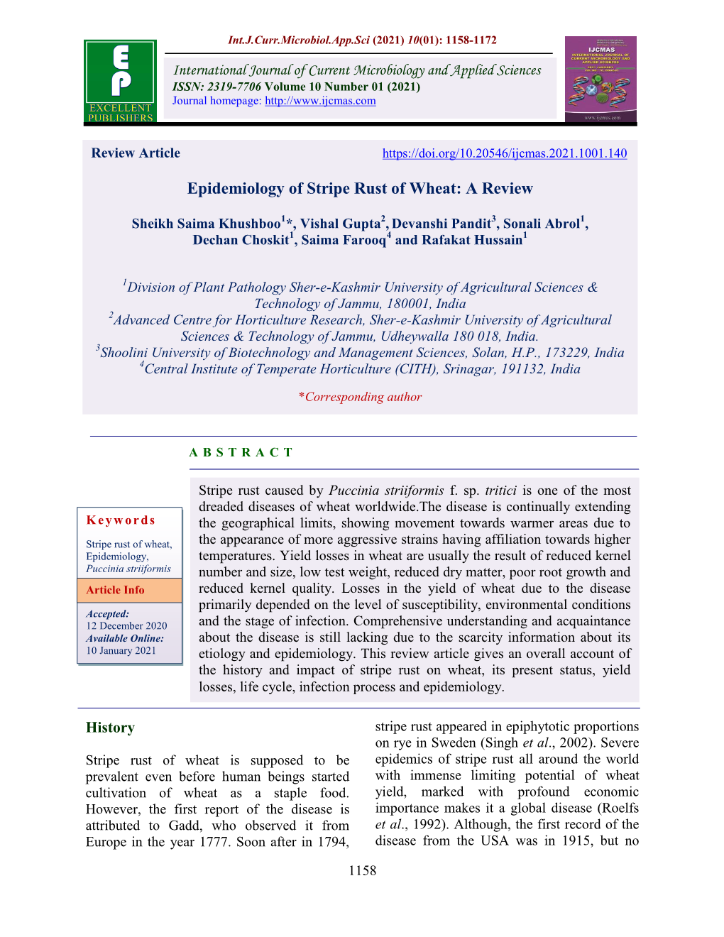 Epidemiology of Stripe Rust of Wheat: a Review