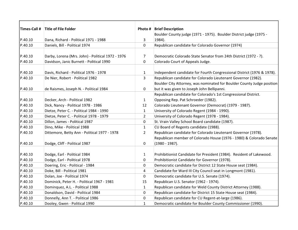 Times-Call # Title of File Folder Photo # Brief Description Boulder County Judge (1971 - 1975)