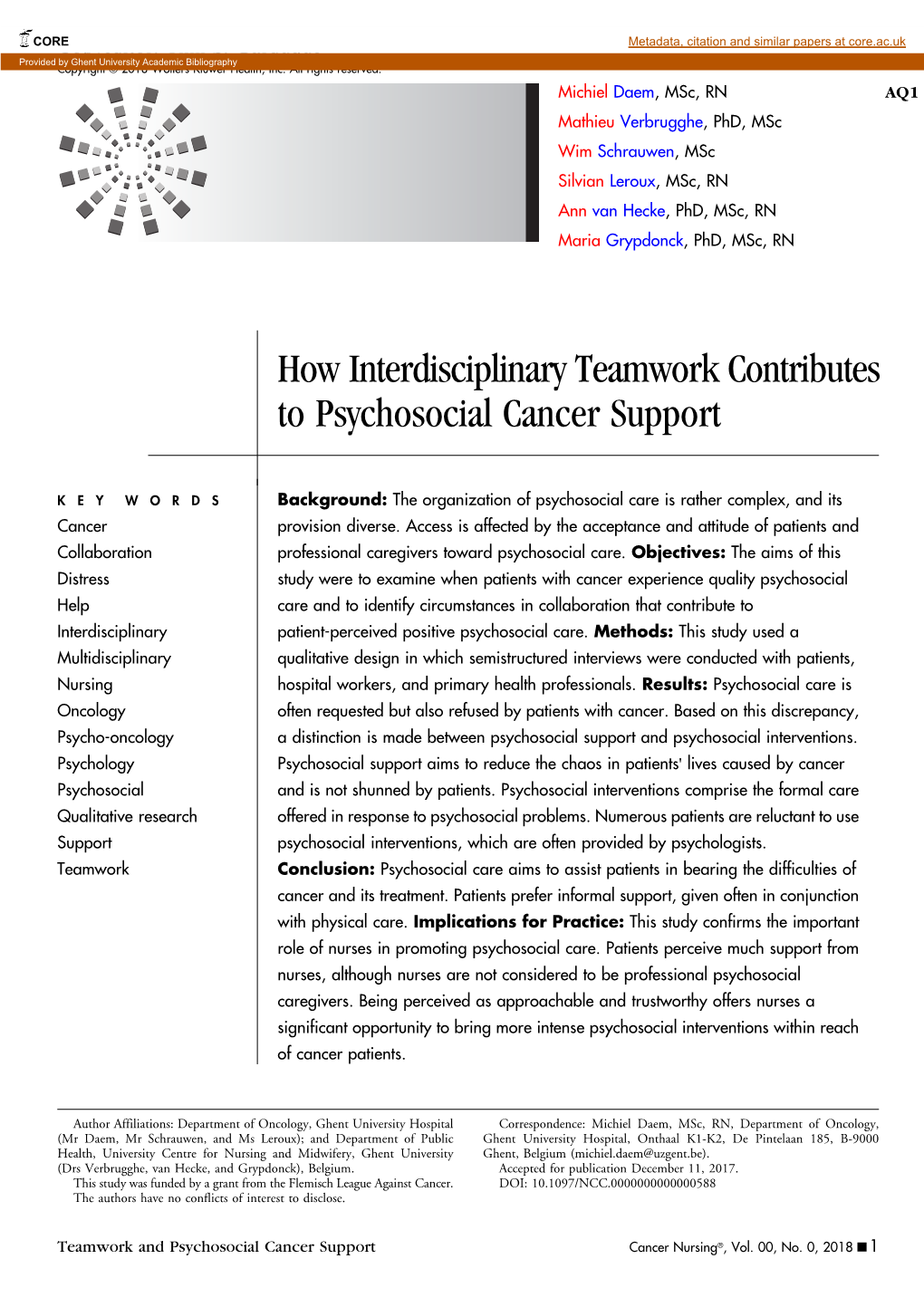 How Interdisciplinary Teamwork Contributes to Psychosocial Cancer Support