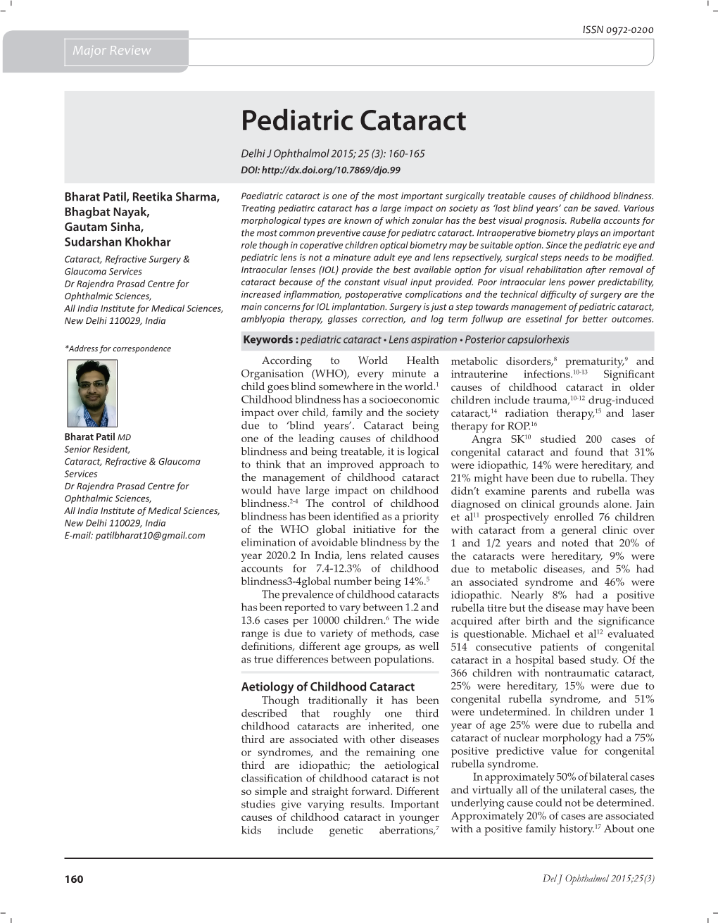 Pediatric Cataract Delhi J Ophthalmol 2015; 25 (3): 160-165 DOI