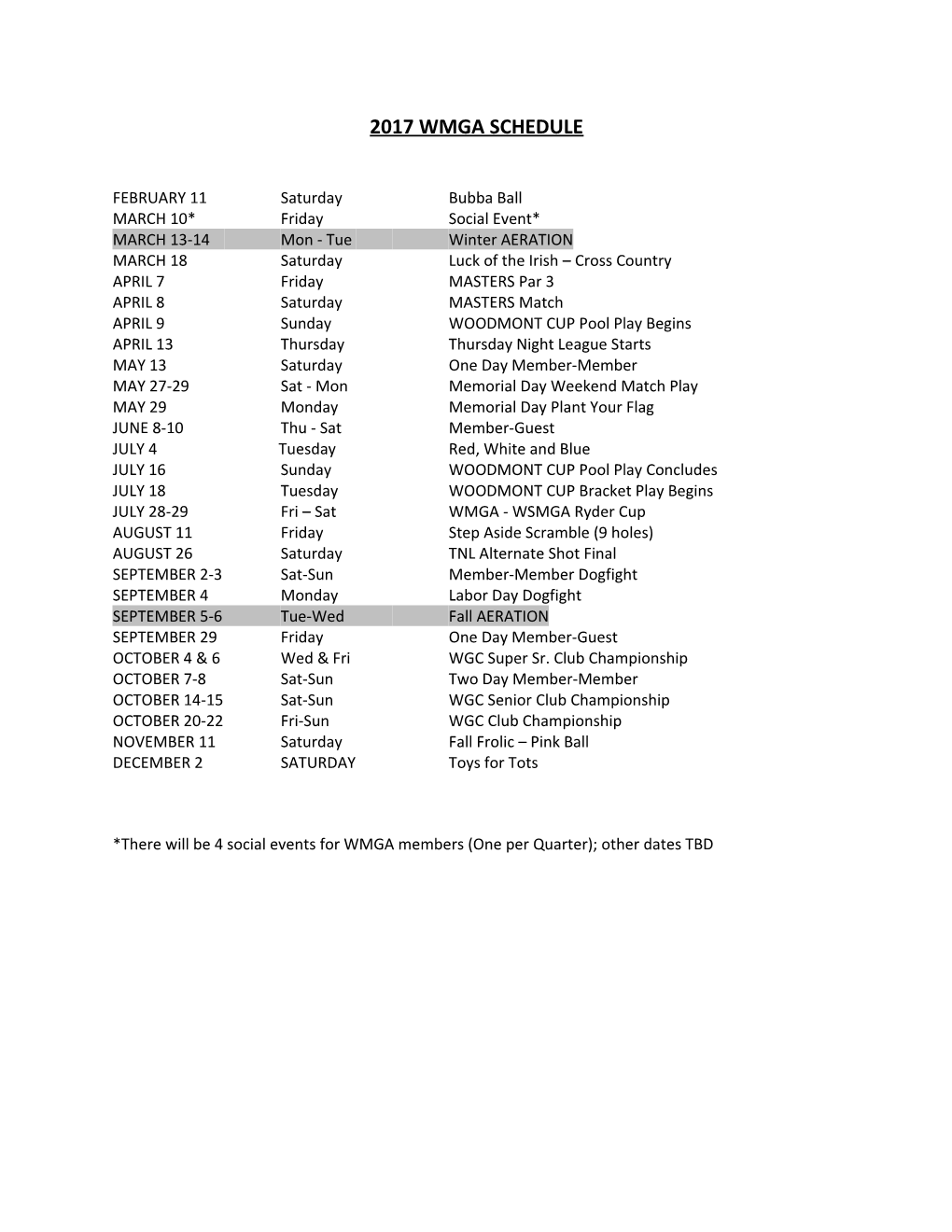 2017 Wmga Schedule