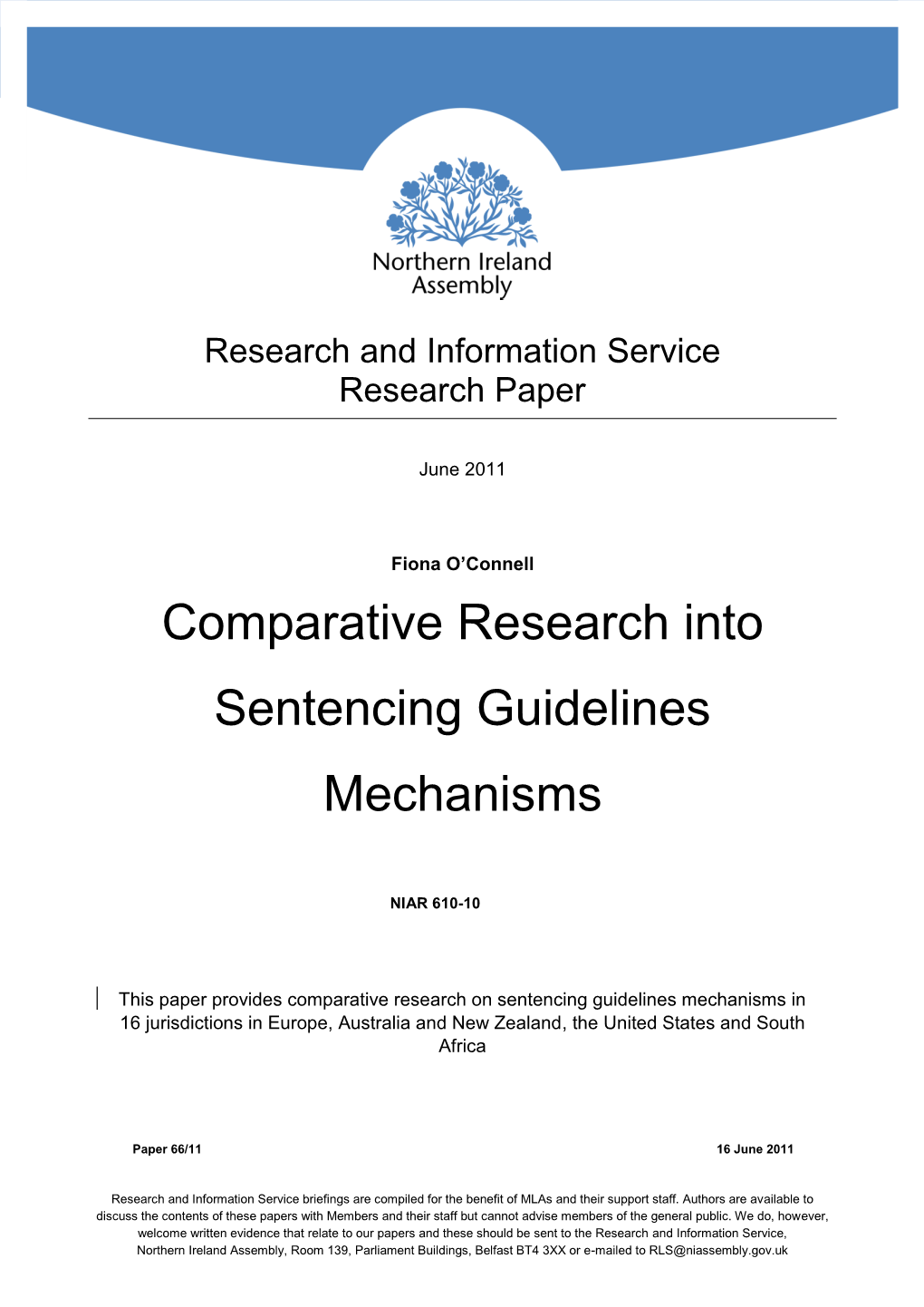 Comparative Research Into Sentencing Guidelines Mechanisms