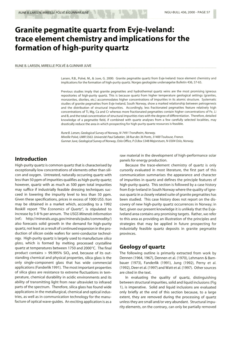 Granite Pegmatite Quartz from Evje-Iveland: Trace Element Chemistry and Implications for the Formation of High-Purity Quartz