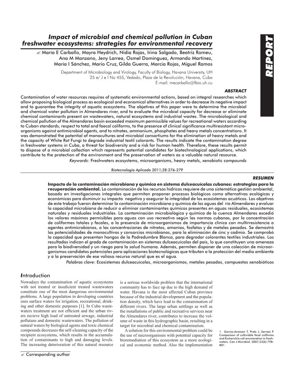 Impact of Microbial and Chemical Pollution in Cuban