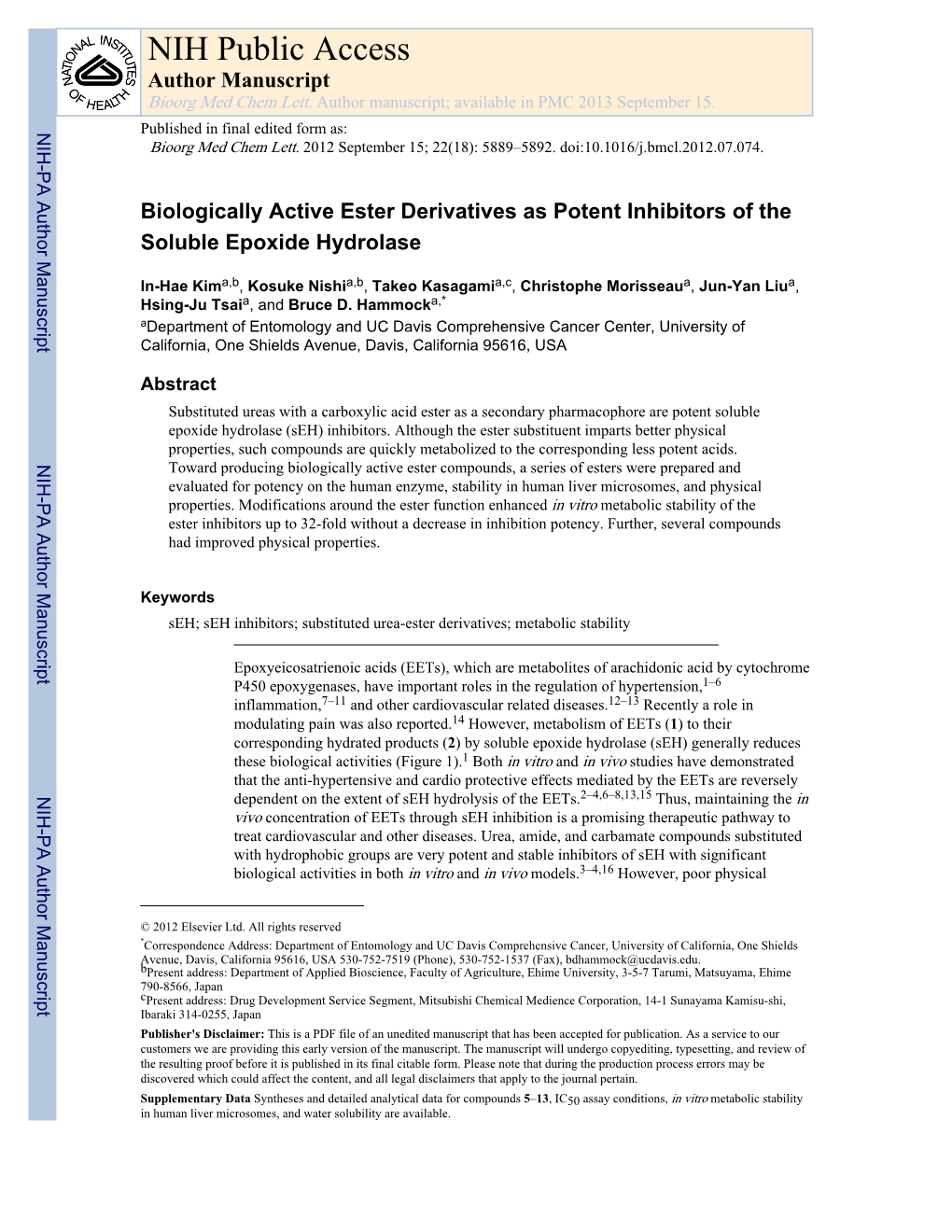 NIH Public Access Author Manuscript Bioorg Med Chem Lett