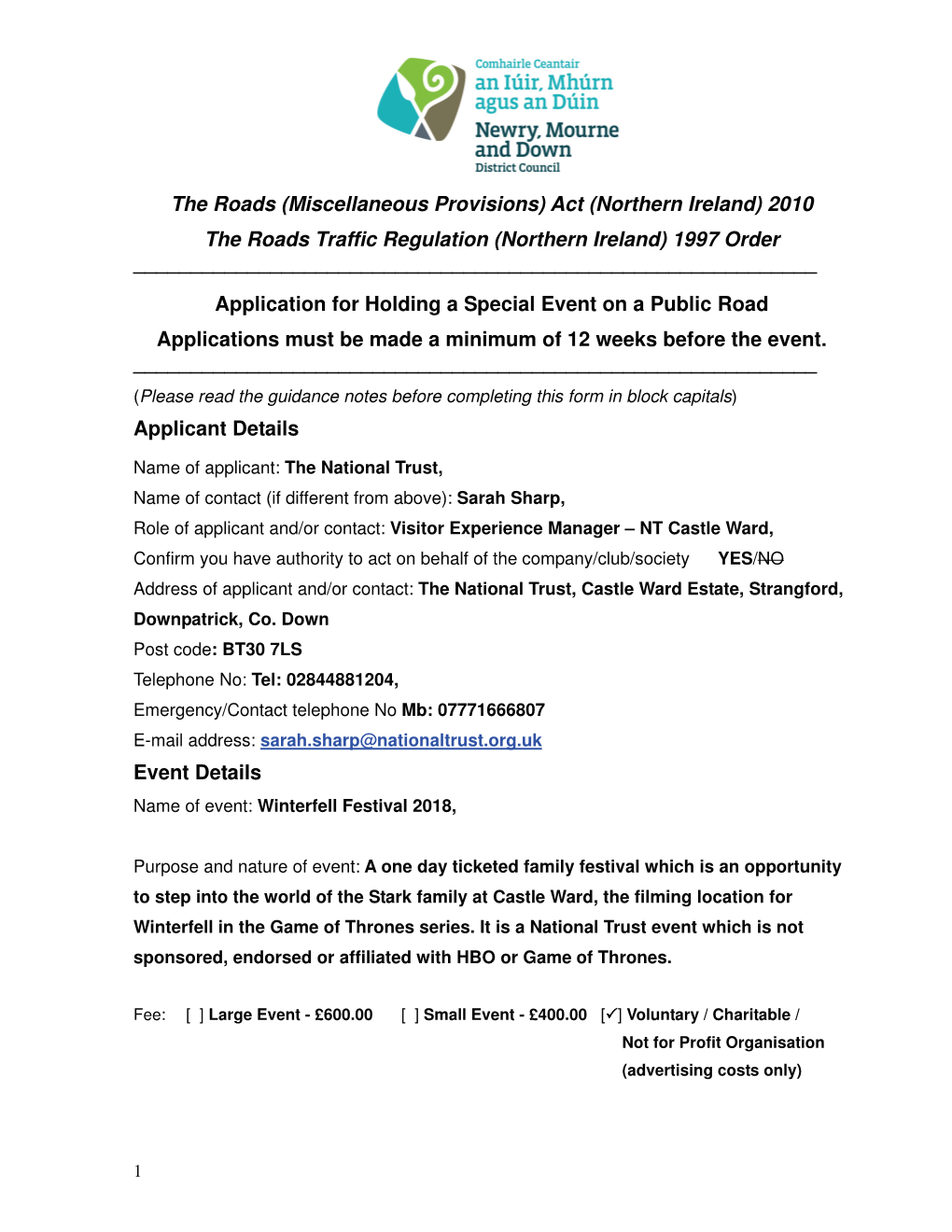 Northern Ireland) 2010 the Roads Traffic Regulation (Northern Ireland) 1997 Order ______