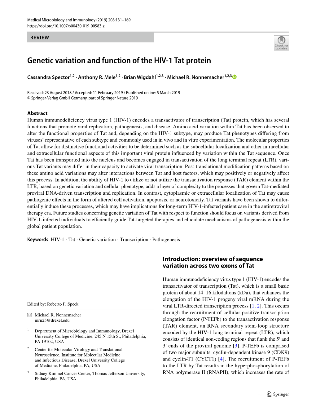 Genetic Variation and Function of the HIV-1 Tat Protein