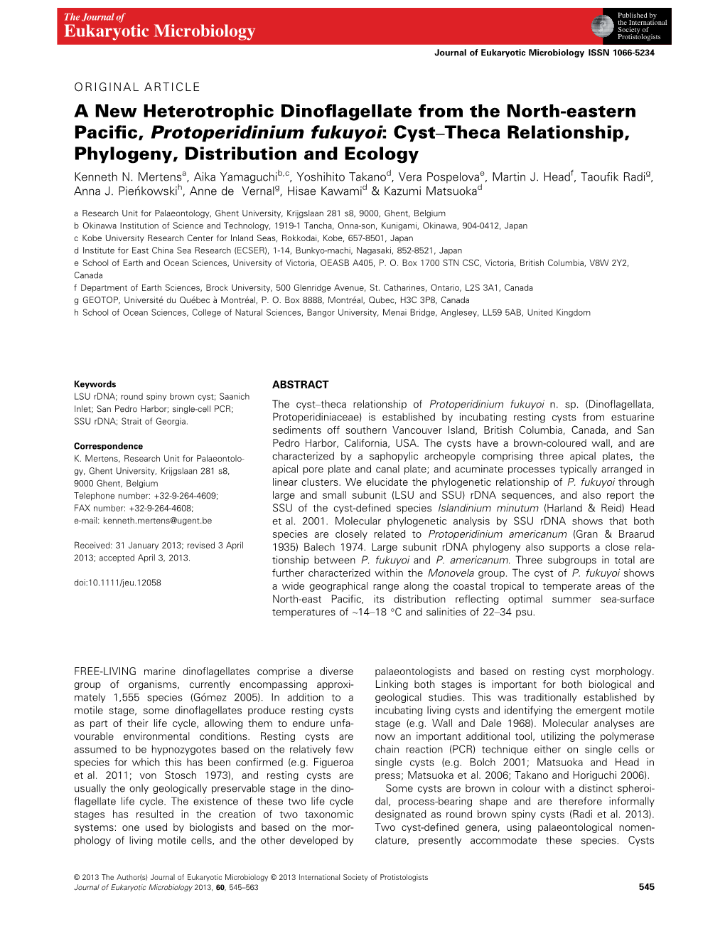 A New Heterotrophic Dinoflagellate from the North-Eastern Pacific