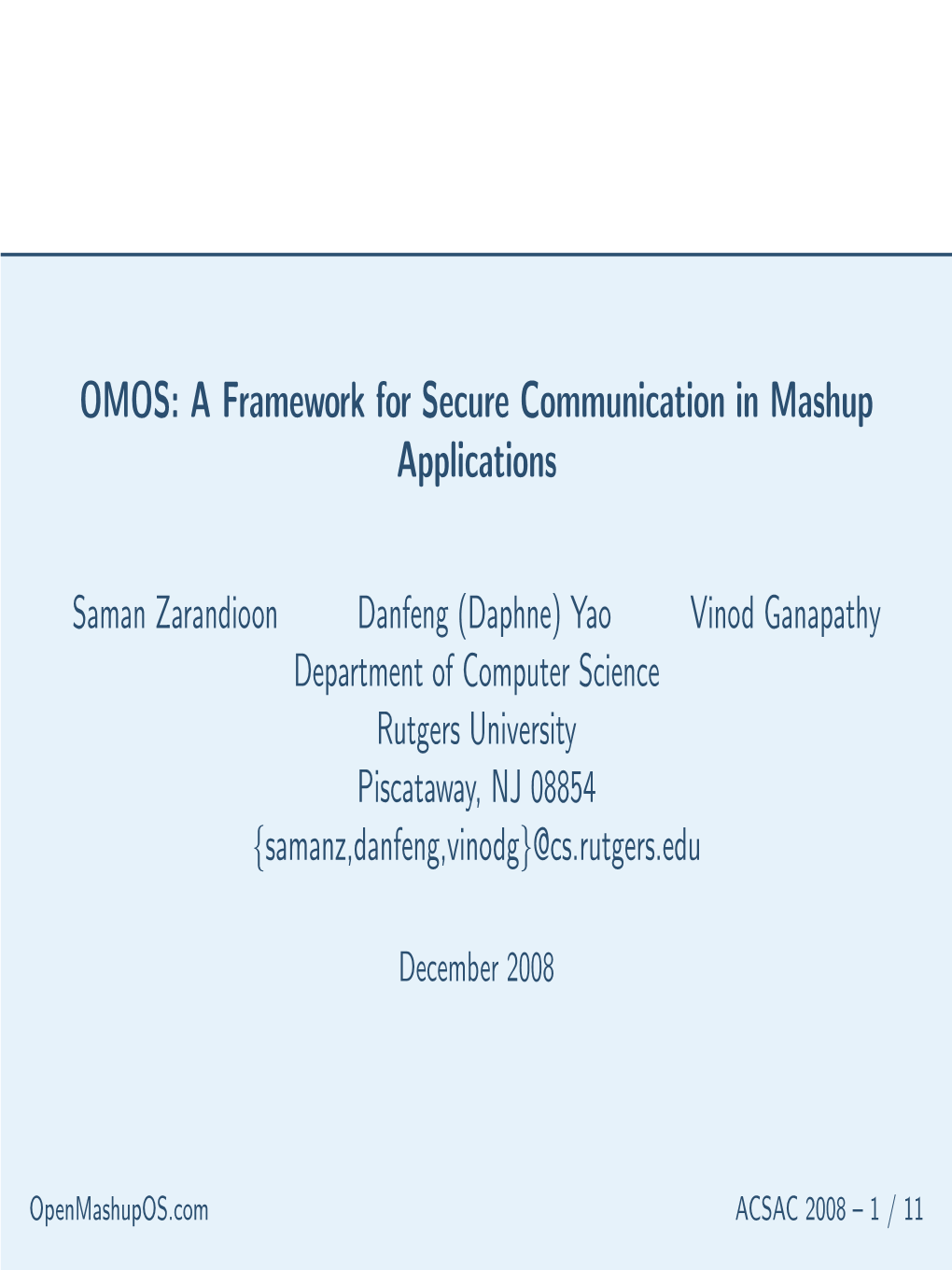 OMOS: a Framework for Secure Communication in Mashup Applications