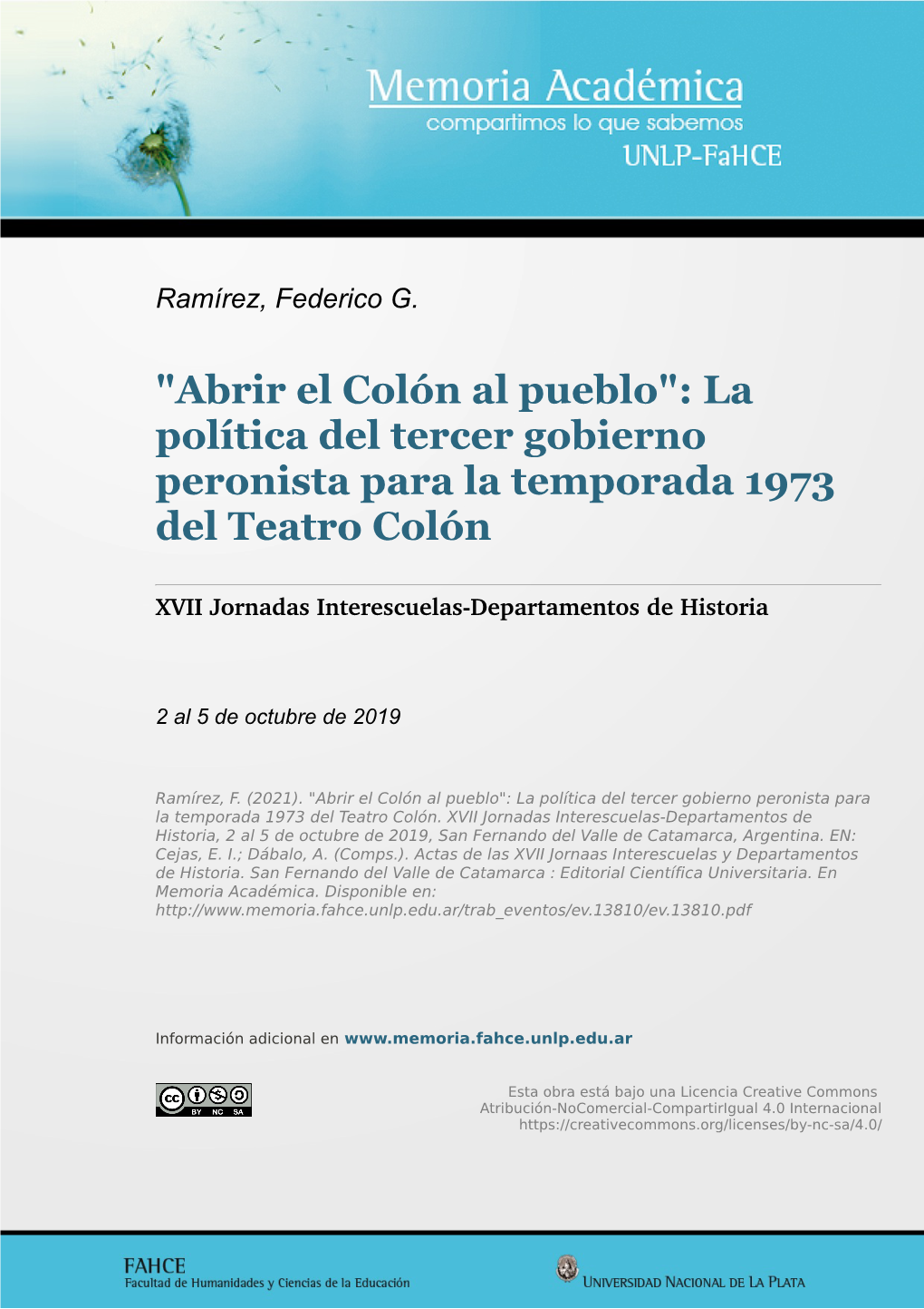 "Abrir El Colón Al Pueblo": La Política Del Tercer Gobierno Peronista Para La Temporada 1973 Del Teatro Colón