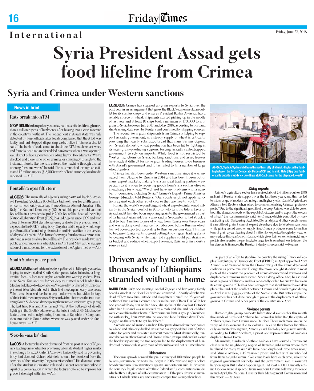 Syria President Assad Gets Food Lifeline from Crimea Syria and Crimea Under Western Sanctions