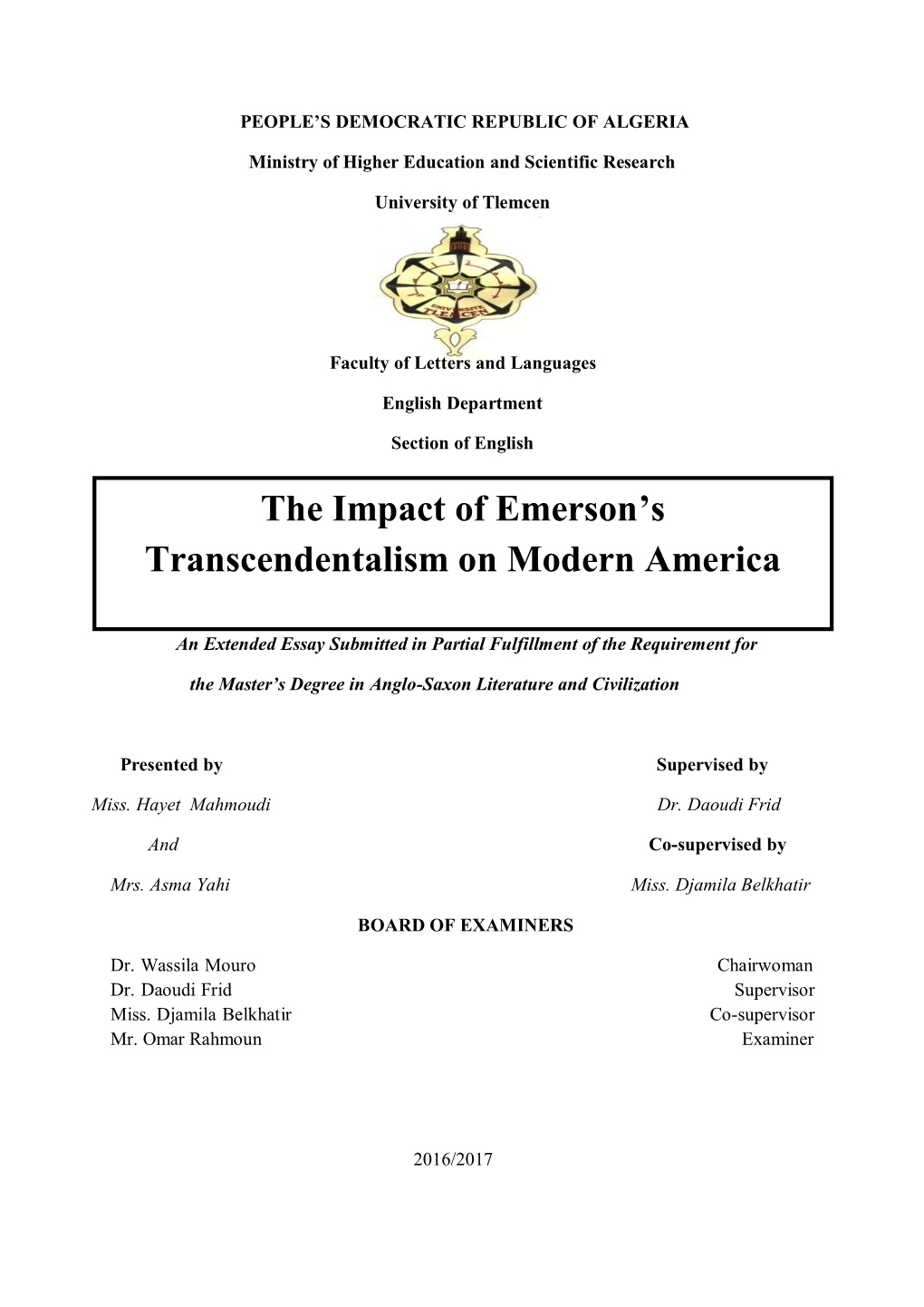 The Impact of Emerson's Transcendentalism on Modern